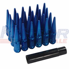 Blue Spike Lug Nuts with Key 24 PCS For Chevy Silverado Tahoe 4.4" Tall 14x1.5