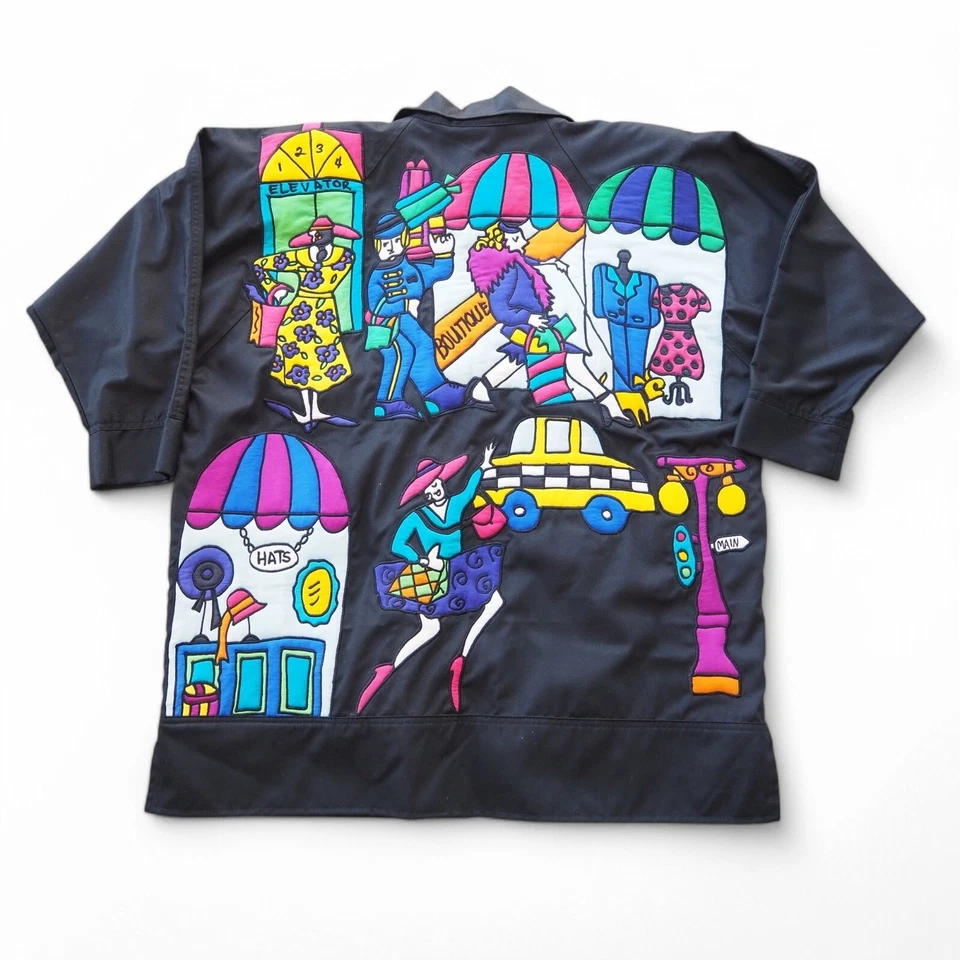 Silkscapes Vintage Años 80 90 "Compras" Arte para Usar Chaqueta Relajada Para Mujer S Foto 4 de 4