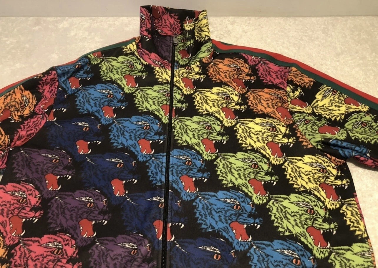 Giacca Jersey Nuova con etichette Gucci Pantera Arcobaleno Face Technical Web Righe 48 M $2480 00