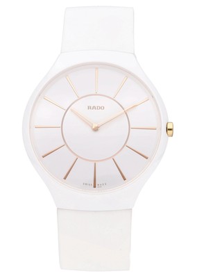 Rado True Thinline 39mm White Dial Rubber Strap Ceramic Ladies Watch R27957109