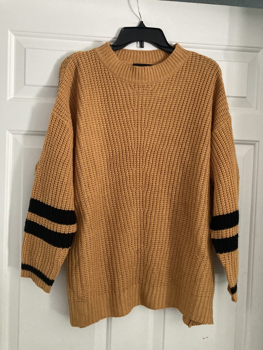 ashley stewert mustard orange knot sweater black stripes fits xl