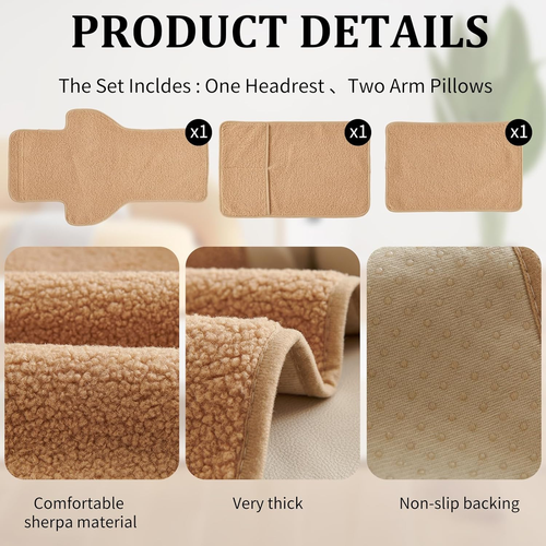 3Pcs Recliner Slipcovers Armrest Covers for Recliner Chair Non Slip Sherpa Headr - Picture 3 of 12