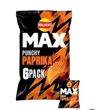 Walkers Max Punchy Paprika Crisps Multipack 6 x 27g Vegetarian No Added MSG
