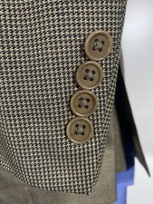 Canali 50R 40R Silk Wool Gold Brown Blue Micro Check Jacket Sport Coat Blazer