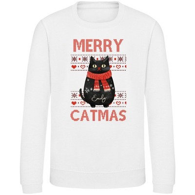 Personalisierter Pullover Weihnachten Katze Mädchen Schwarz Katze Fair Isle Design Merry Cat...