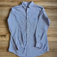S Men's Chaps Ralph Lauren Easy Care Long Sleeve Button Up Collared Shirt Blue