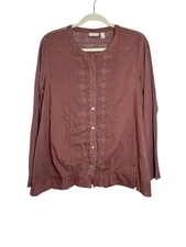 LOGO LAVISH by Lori Goldstein Lace Embroidered Button Front Blouse Maeve S