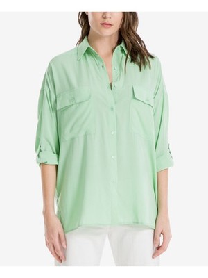 MAX STUDIO Womens Green Pocketed Cuffed Collared Button Up Top Size: XSS