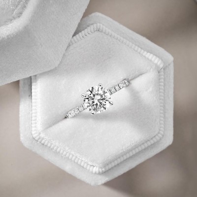 ct Round Cut Pave Prong Diamond Engagement Ring VS1 F White