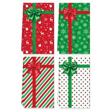 4Pcs Christmas Kitchen Dish Towel Red Green Bow Snowflake Stripe Dot Dishclot...
