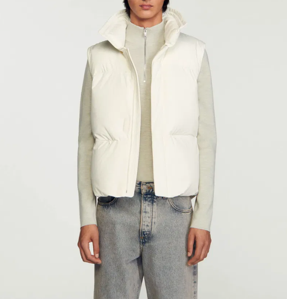 Sandro Paris Weste Ecru Gesteppt Gr. S Herren Steppweste ÄRmellos SHPMA00315-image
