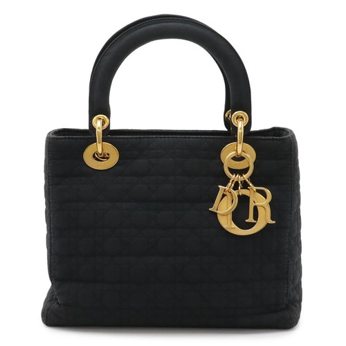 Christian Dior Lady Dior Cannage Tote Bag Nylon Black Used From Japan