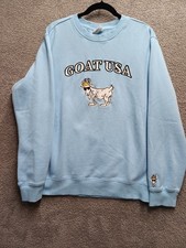 GOAT USA Crewneck Sweatshirt Men s L Light Blue Graphic Pullover Fleece