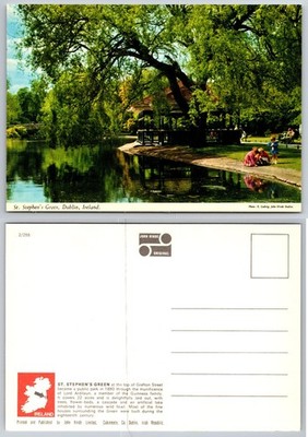 St. Stephen's Green Dublin Ireland John Hinde Postcard Vintage 1960s Park Lake