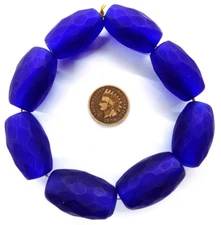 8 XL Oval Alaska Facetted Russian Blue Antique Style African Trade Beads TT260