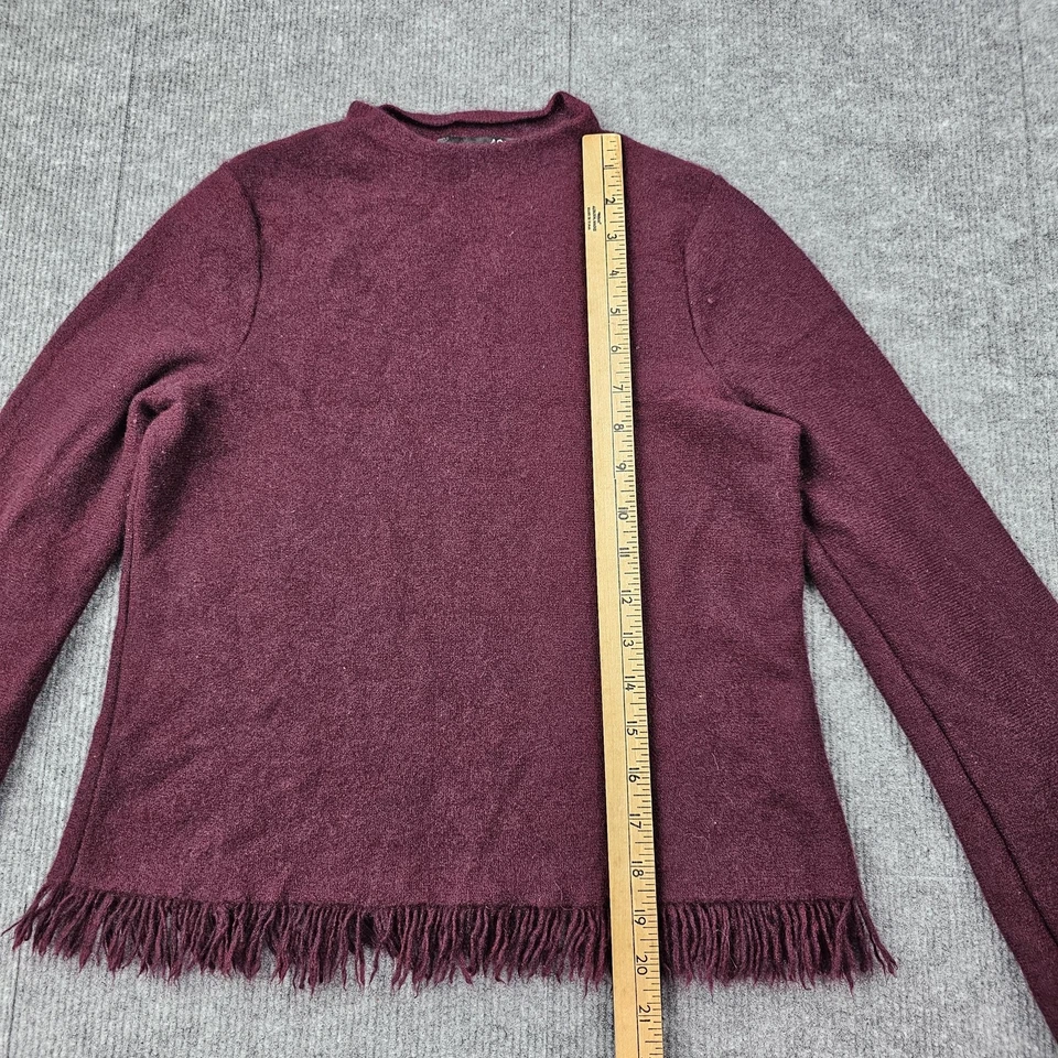 Suéter Aqua Cashmere Mujer Pequeño Borgoña Flecos Dobladillo Western Rodeo Boho Rojo Foto 2 de 4