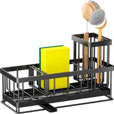 Kitchen Sink Caddy Tidy Organizer with Self-Draining Tray, Sponge Holder Brush