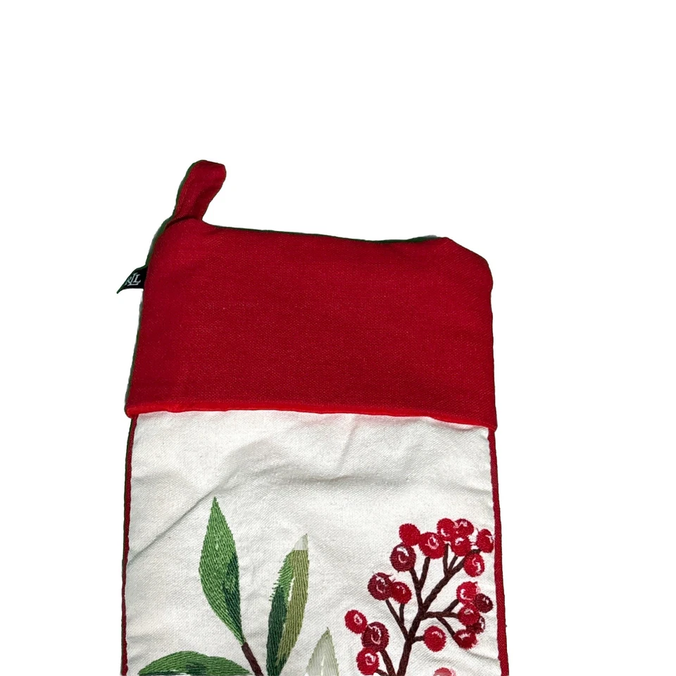 LAUREN RALPH LAUREN Christmas Stocking Holly Berry Leaves Embroidered Designer - Image 4 of 4