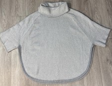 Ann Taylor LOFT Sweater Turtleneck Poncho Gray White Herringbone Size XS/S