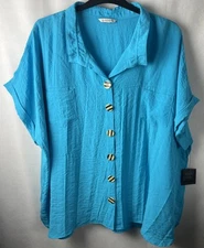 John Mark Women's Top Size 3X Plus Blouse Essentials Wired Collar Zebra Blue A21
