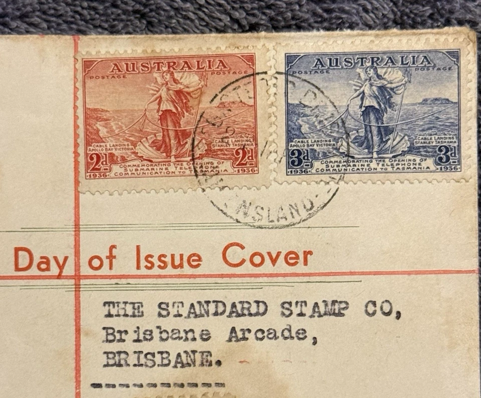 1936 Australia Bass Strait Telephone FDC Registered Brisbane Day of Issue Cover - Image 2 of 4