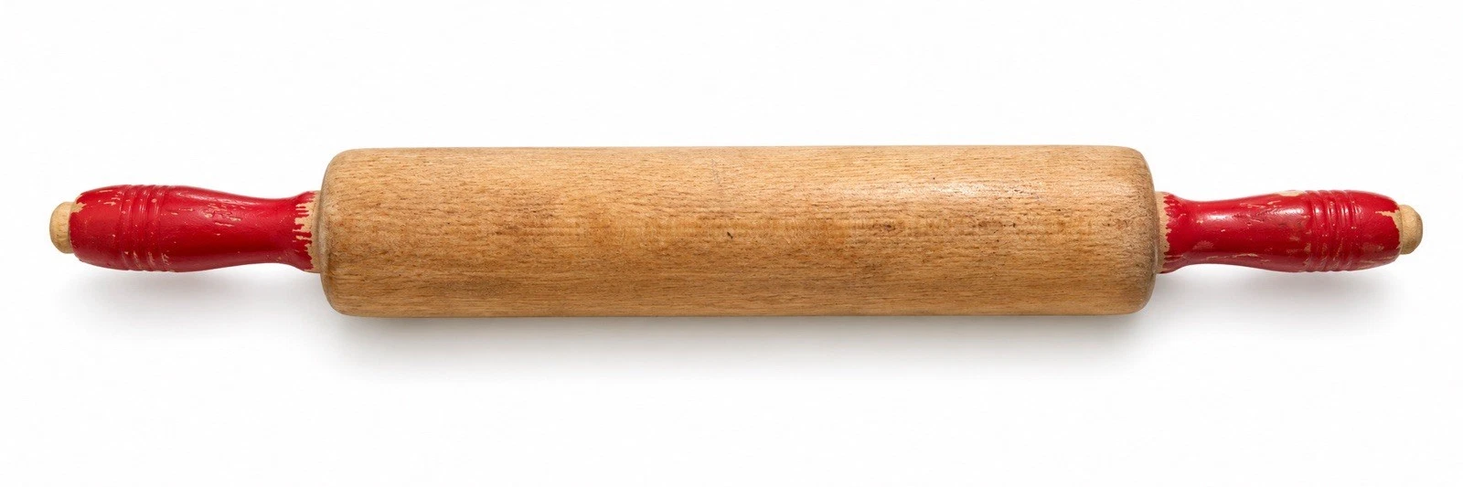 Vintage Rolling Pin Wood Red Handles Primitive Rustic Farmhouse Kitchen Decor