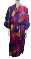 Vintage 90s Gold Label Victorias Secret Satin Robe Size S Multicolor Belt Long