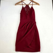 Windsor Mini Dress Womens Small Burgundy Lace Back Tulip Hem Sexy Cocktail Party