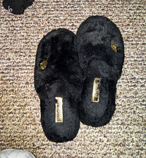 Michael Kors Women's Black Faux Fur Lined Logo Slip-On Slippers Size 9