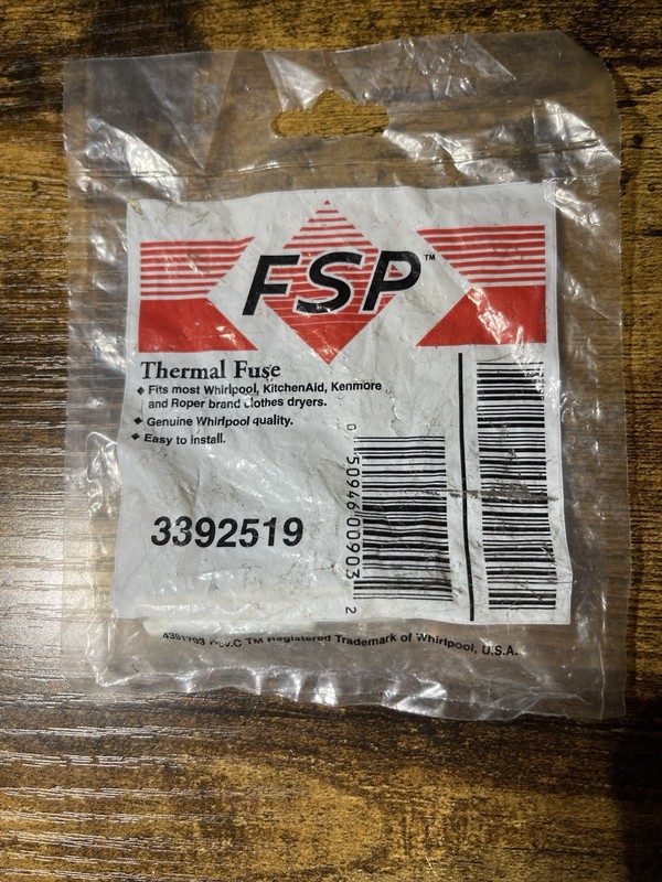 FSP 3392519 Thermal Fuse for Whirlpool KitchenAid Kenmore Roper Vented Dryer