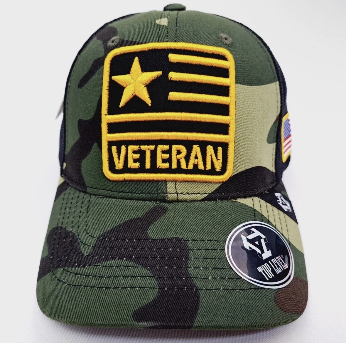 US Army Veteran Hat USA Flag Vet Emblem Camouflage Cap Embroidered