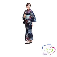 Women's Yukata Set Plus Sizes Navy with Fireworks Relaxed Fit 3-Piece Yukata Set