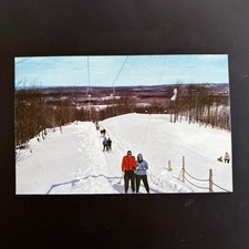 MI Caberfae Ski Area image Cadillac SNOW SKIING POSTCARD vintage "T" lift view
