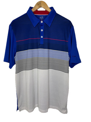 Champion C9 Golf Polo Short Sleeve Shirt Blue White Striped Mens Size Large  L