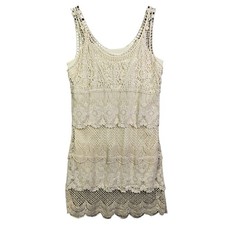 American Eagle Crochet Slip Tank Dress Sz M White Boho Festival Y2K VTG