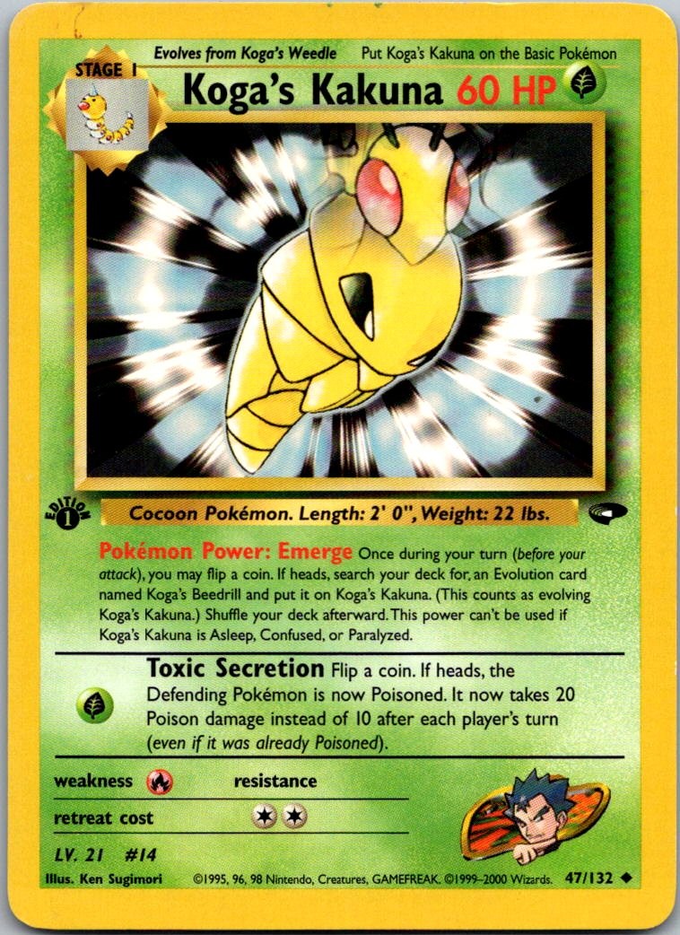 Koga's Kakuna 47/132 Uncommon Gym Challenge Pokemon 1st Edition MP