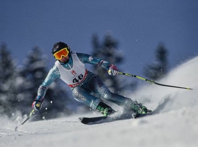 Silvia del Rincon from Spain skiing in the Women's Giant Slalom c 1992 Old Photo