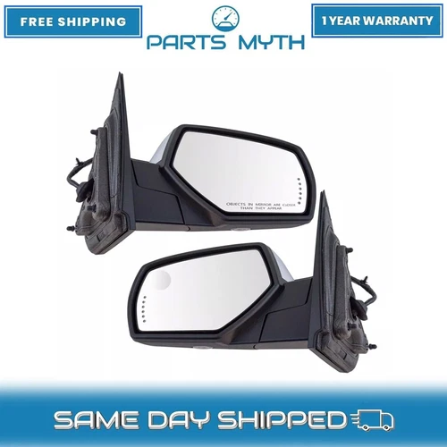 New Mirror Power Folding Heated Memory Signal Puddle Chrome Pair For 14-19 GMC