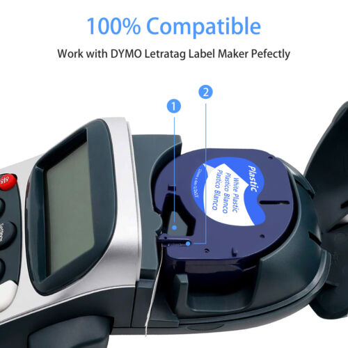 20x Fits for Dymo Letratag QX50 XR Plastic Label Maker Tape 91331 Black on White - Picture 3 of 11
