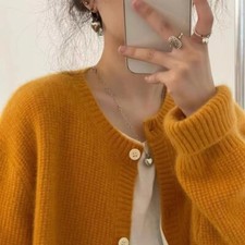 Womens Single Breasted Knitted Short Coat Cashmere Wool Jacket Cardigan Sweaters