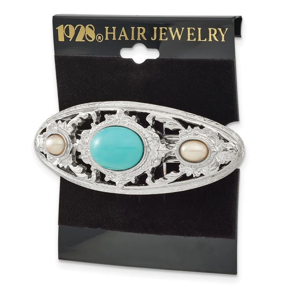 Cordón de pelo de perlas cultivadas de agua dulce piedra azul tono plata 1928 Foto 4 de 4