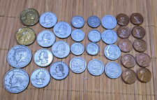 33 PIECES PLAY/EDUCATIONAL PLASTIC COINS - PENNIES DIMES NICKELS QUARTERS ETC