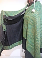 Tibetian Thick Yak Wool Reversible handmade Yoga Meditation Blanket Green stripe