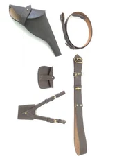 SAM BROWNE BELT +WEBLEY HOLSTER + SWORD FROG+POUCH  DARK BROWN LEATHER