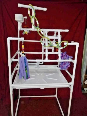 FROM "PERCH PERFECT BIRD SPECIALTIES" LARGE Parrot FLOOR PERCH Gym Stand w Raised catch Pan Swing FREE SHIPPING
