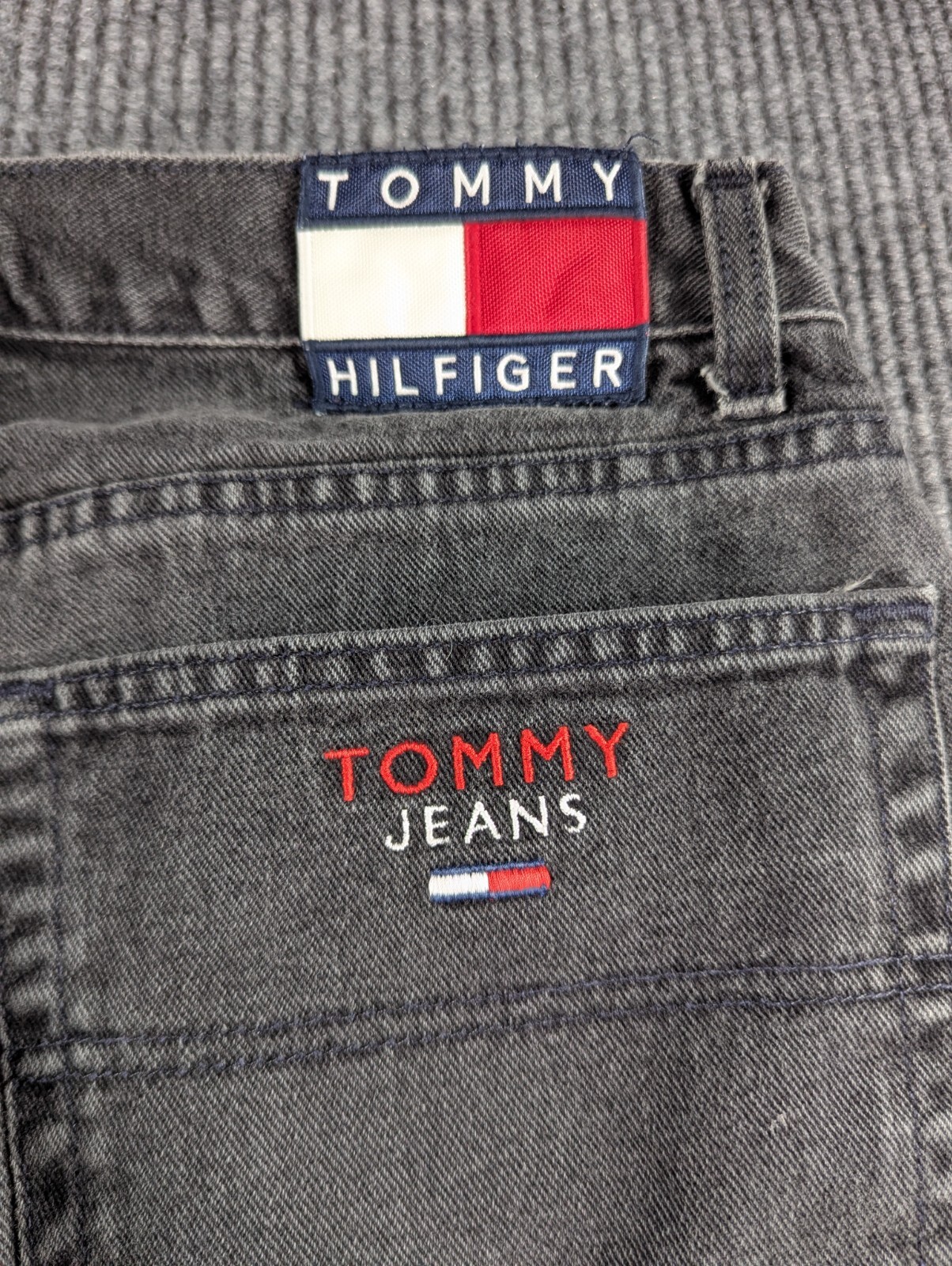 Tommy Hilfiger Jeans Mens 36x30 Black Denim Baggy Flag Patch Freedom VTG 34x28 thumbnail 3