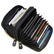 Genuine Leather Credit card holder accordian Wallet Black New by Marshal