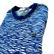 Lacoste Live Sweatshirt Adult 2 Small White Blue Wave Crewneck Cotton Heavy