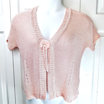 Gerry Weber Knit Shrug Womens size 12 Coral Open Short Sweater Cap Sleeves Italy