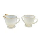 VTG 50s 60s Fire-King Swirl White Milk Glass Creamer & Sugar Set Gold Rim Trim